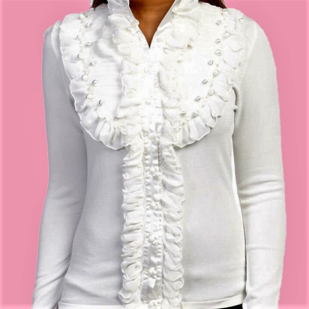 RuffLe Frill Bib TOP Stretch Knit Sweater Cardigan